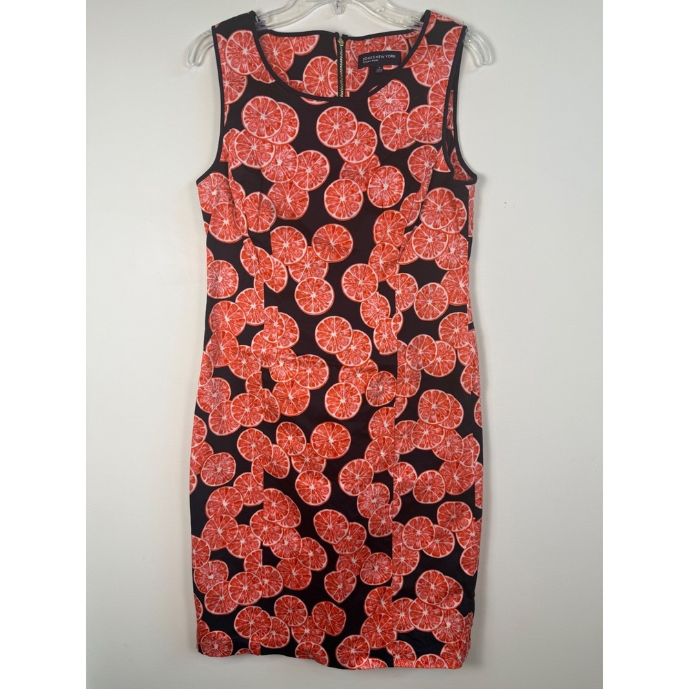 Jones New York Signature Grapefruit Citrus Print Sheath Dress Navy Blue Size 8‎